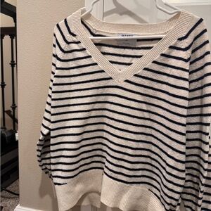 Old Navy Women's V-Neck Striped Sweater - Cream and Black